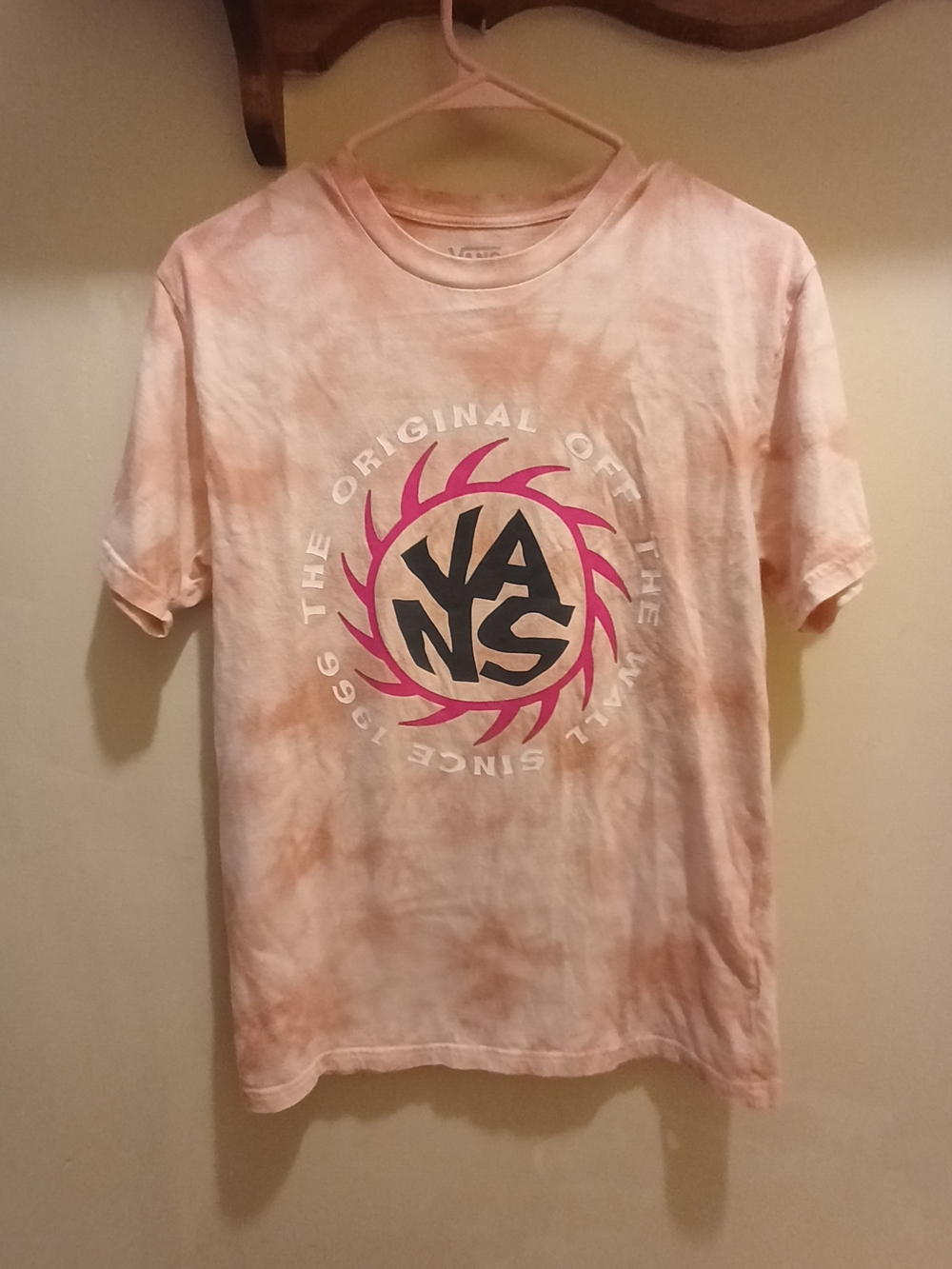 Vans Pink Tie-Dye Logo Tee with Black & Hot Pink Emblem